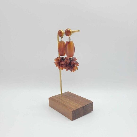 J Crew Vintage Amber Brown Floral Cluster Drop Stud Earrings - Picture 4 of 8